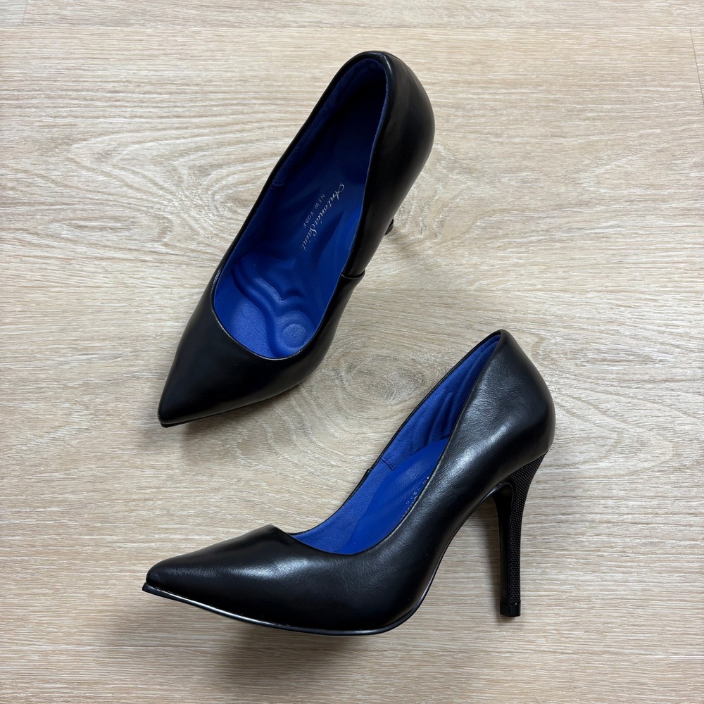 Antonia Saint NY Black Leather Pointed Toe Stiletto Heels Women's 6